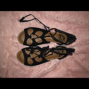 black lace up sandals